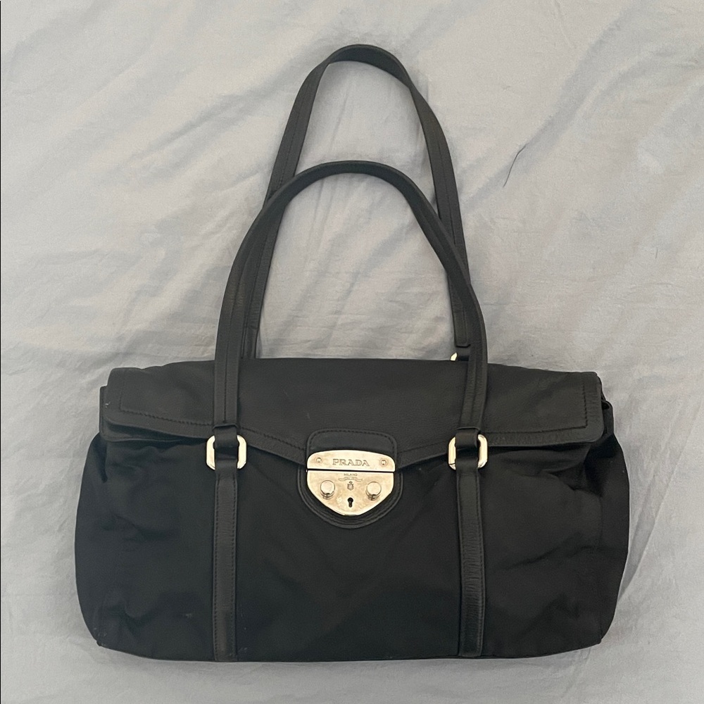 Prada Black Shoulder Bag with Silver Accents
